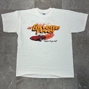 90s Vintage Corvette Fever Graphic Tee Mens XL 1999 World Tour Flames Shirt